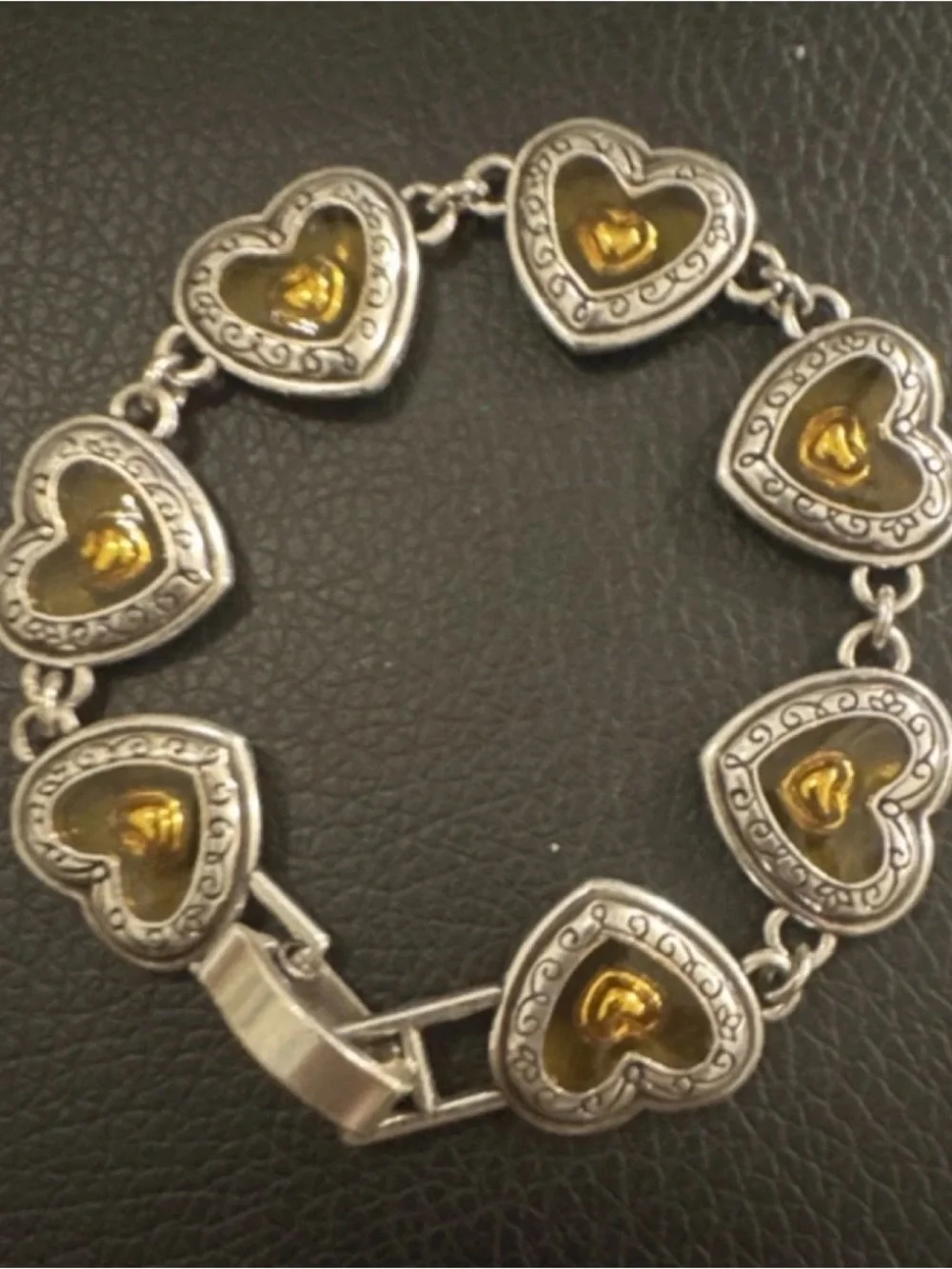 Brighton FREE FLOATING HEART Silver Plated Heart Link Lucite Love 7.75” Bracelet